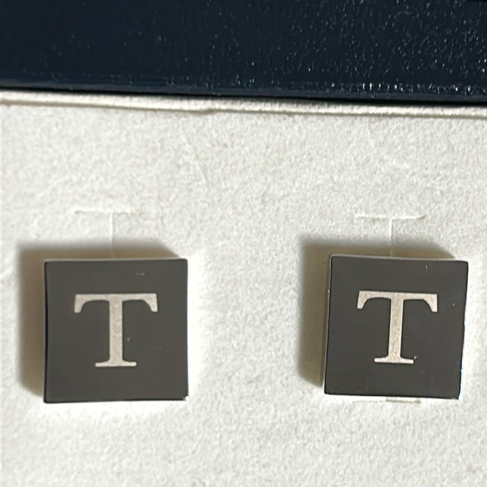 NEW Dual Monocle Monogrammed “T” Cufflinks Silver Tone in Gift Box